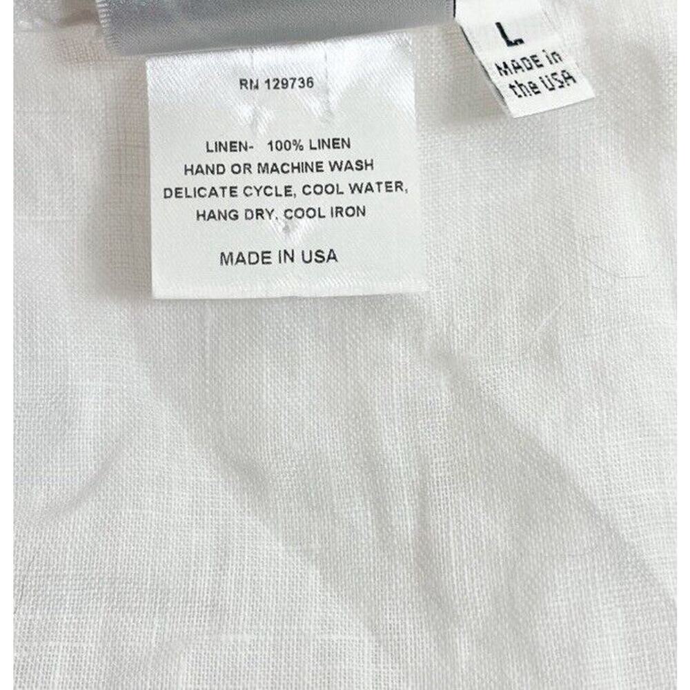 Finley 100% Linen White Mini Dress Long Sleeve Pleated V-Neck Button Size Large - Picture 8 of 8